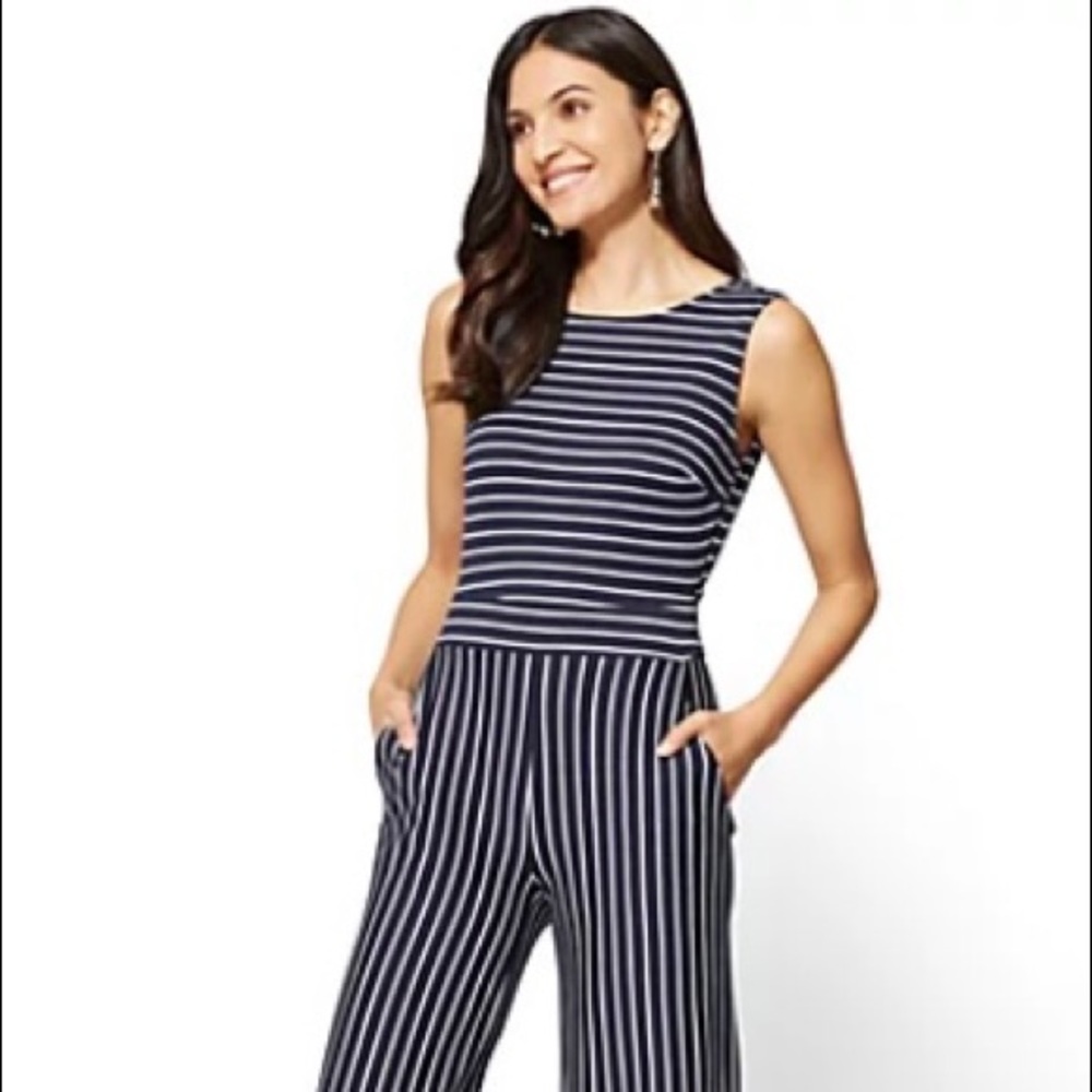 Open Back Jumpsuit Navy Stripe